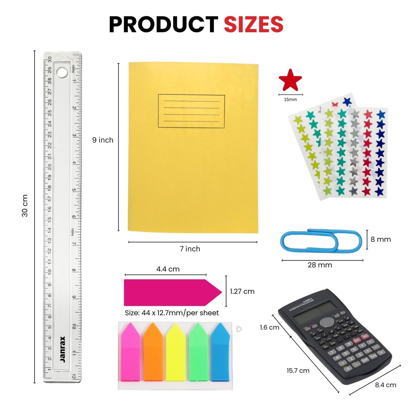 Janrax 46 Piece Complete School Stationery Set, Student Supplies Kit with Pencil Cases, Exercise Books & Study Essentials