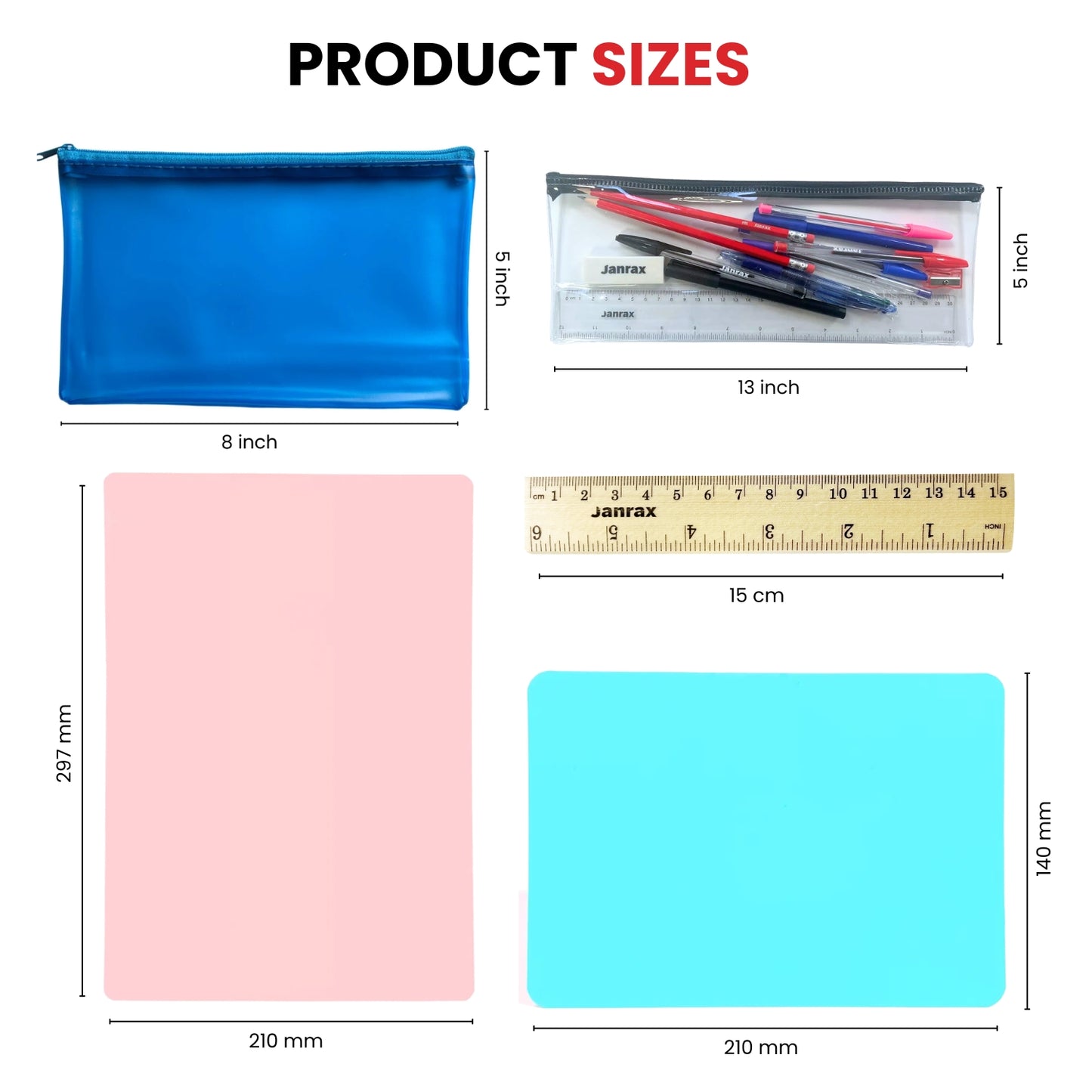 Janrax 46 Piece Complete School Stationery Set, Student Supplies Kit with Pencil Cases, Exercise Books & Study Essentials