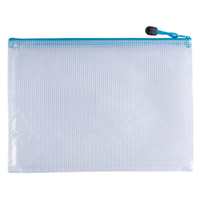 Pack of 12 A4 Light Blue PVC Mesh Zip Bags