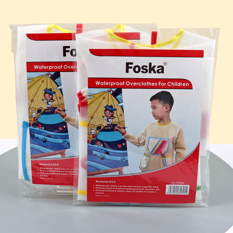 Pack 5 Waterproof Kids Art Aprons for Year 0 to 6 Long Sleeve for Painting and Crafts