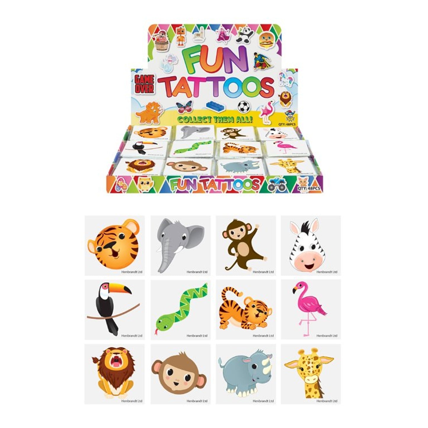 Packs of 144 Pieces Mini Jungle Animal Temporary Tattoos