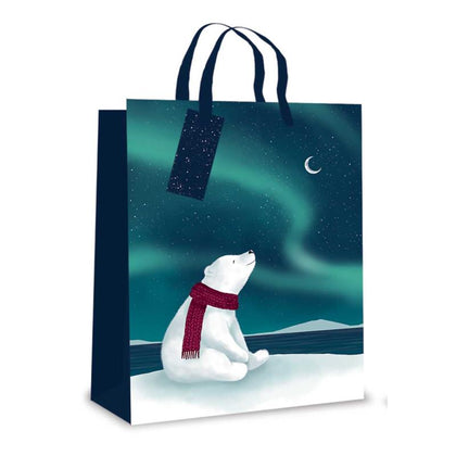Northern Lights Polar Bear Design Large Christmas Gift Bag