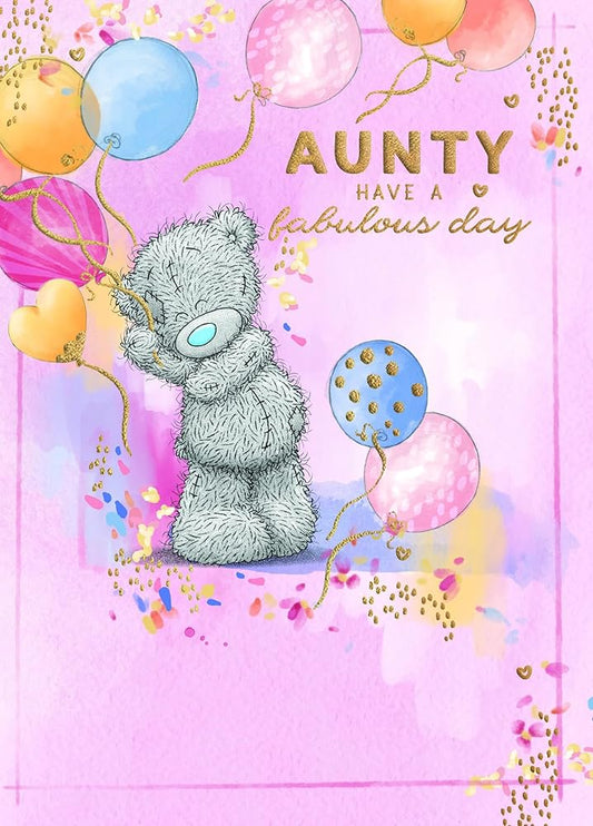 Bear Holding Balloons Aunty Birthday Card