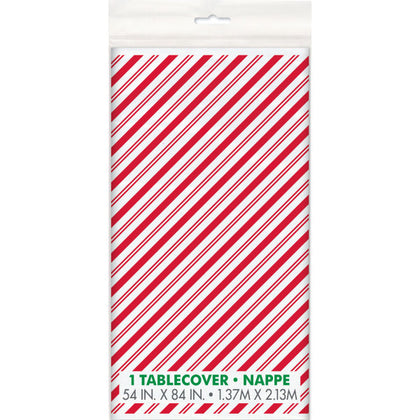 Red Stripes Snowman Rectangular Plastic Table Cover, 54