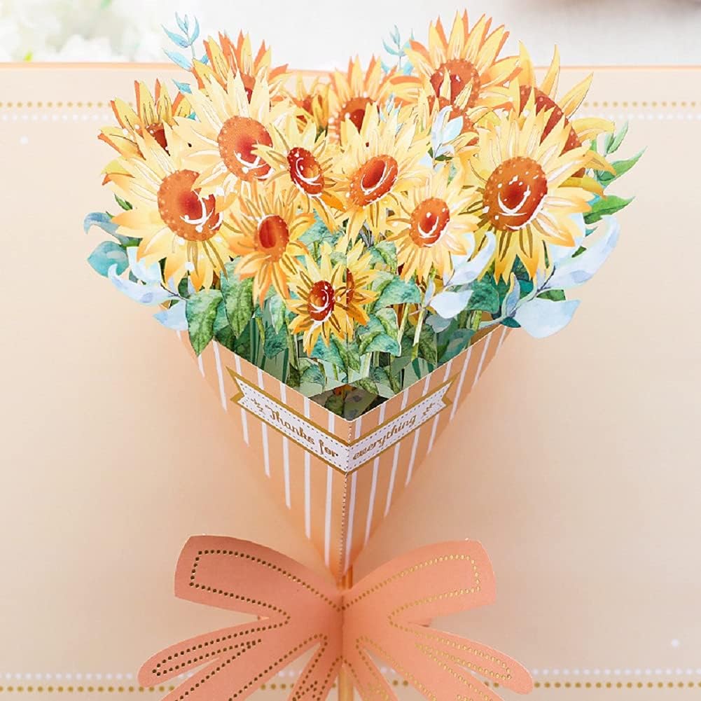 Elegant Sunflower Bouquet 3D Pop Up Greeting Card - Wedding Birthday Mother's Day Anniversary