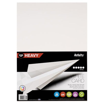 Pack of 50 Sheets A4 220gsm White Heavy Card by Premier Activity