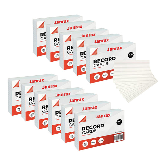 Pack of 1200 White Ruled 5x3" Record Cards – Lined Study Index Cards for Notes, Revision
