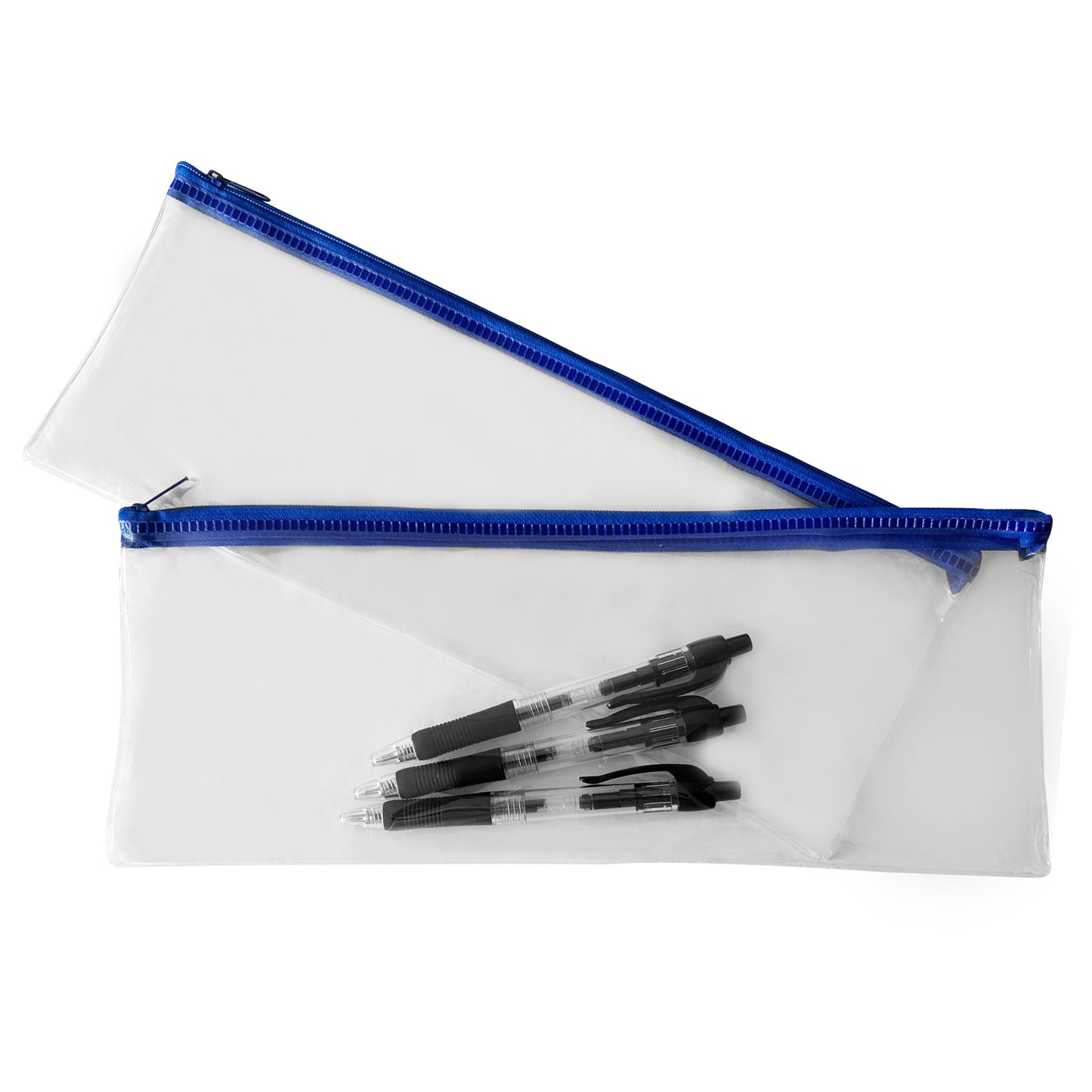 Pack of 2 Janrax 13x5" Blue Zip Clear Exam Pencil Cases