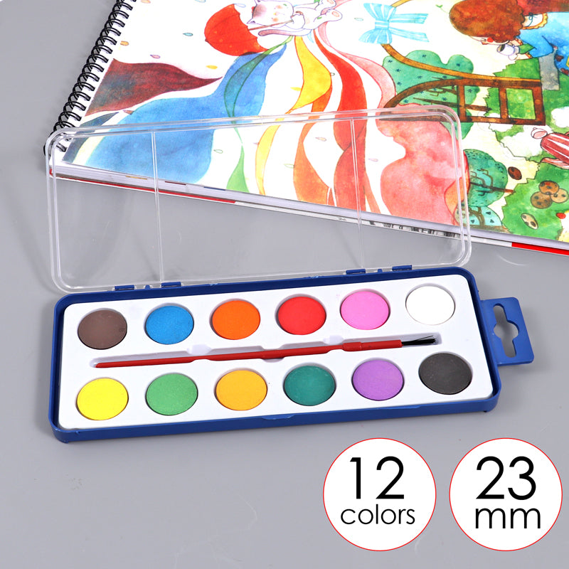 Pack of 12 Solid Watercolour Paint Set with Brush