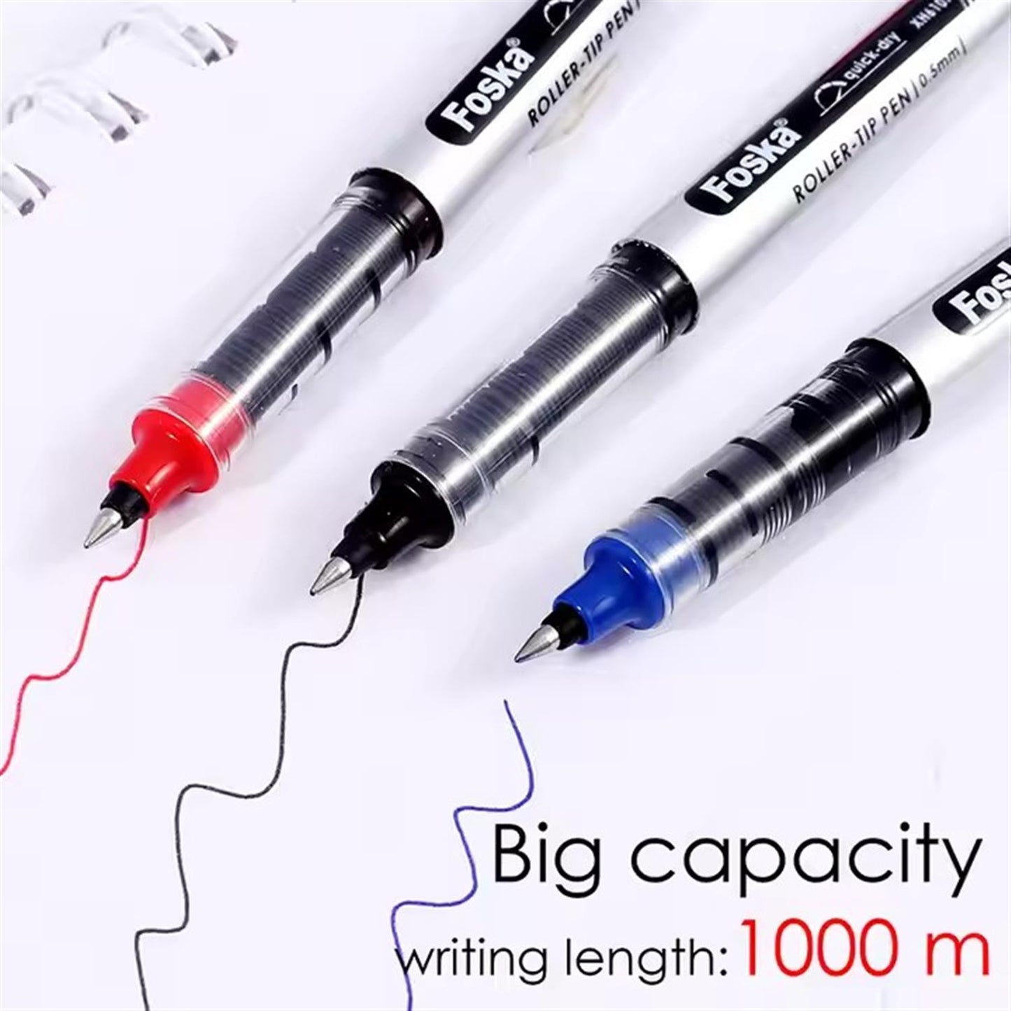 Pack of 3 Assorted Colours 0.5mm Bullet Tip Roller Tip Pens