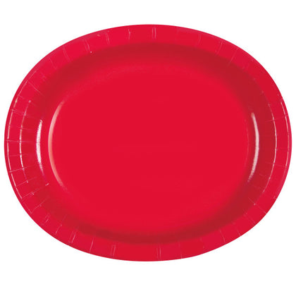 Pack of 8 Ruby Red Solid Oval Plates