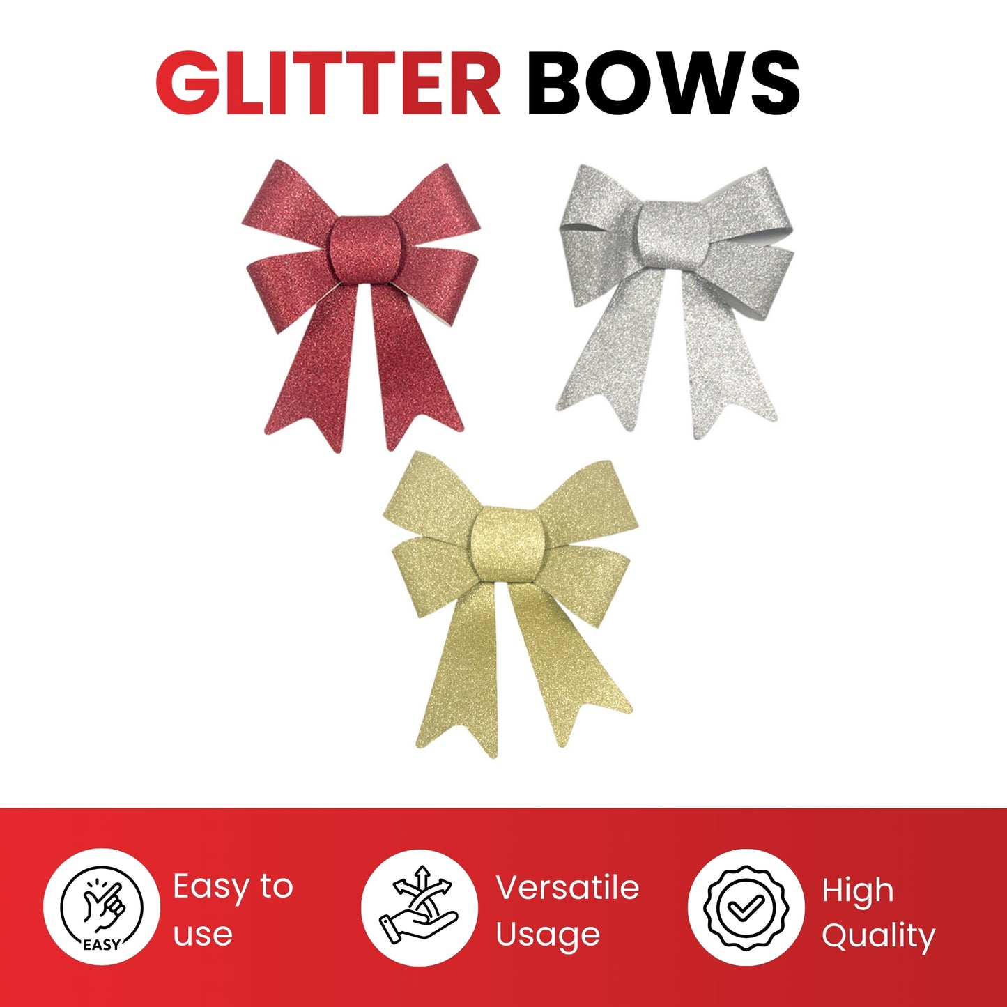 Pack of 3 Christmas Gold Present Gift Bows