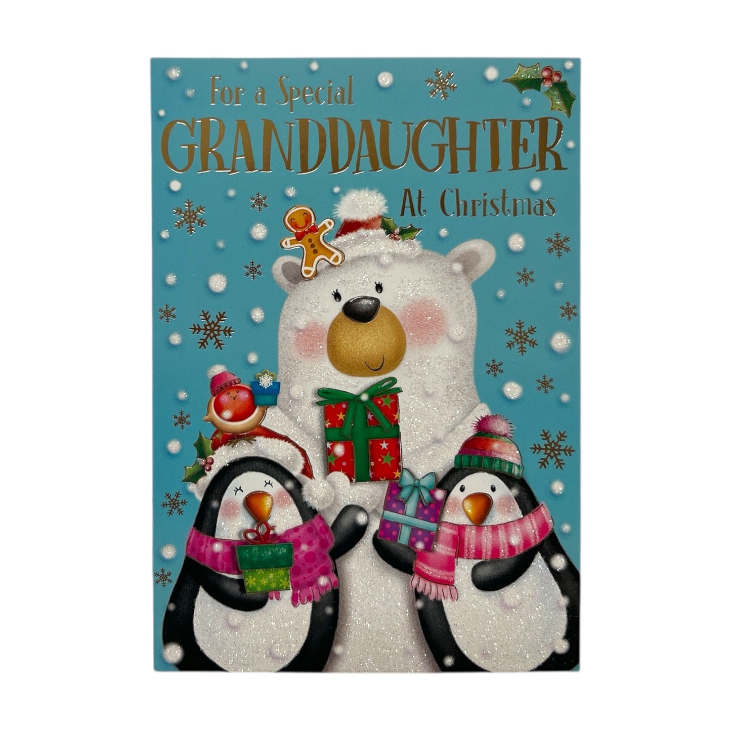 For a Special Granddaughter Polar Bear & Penguins Festive Christmas Card