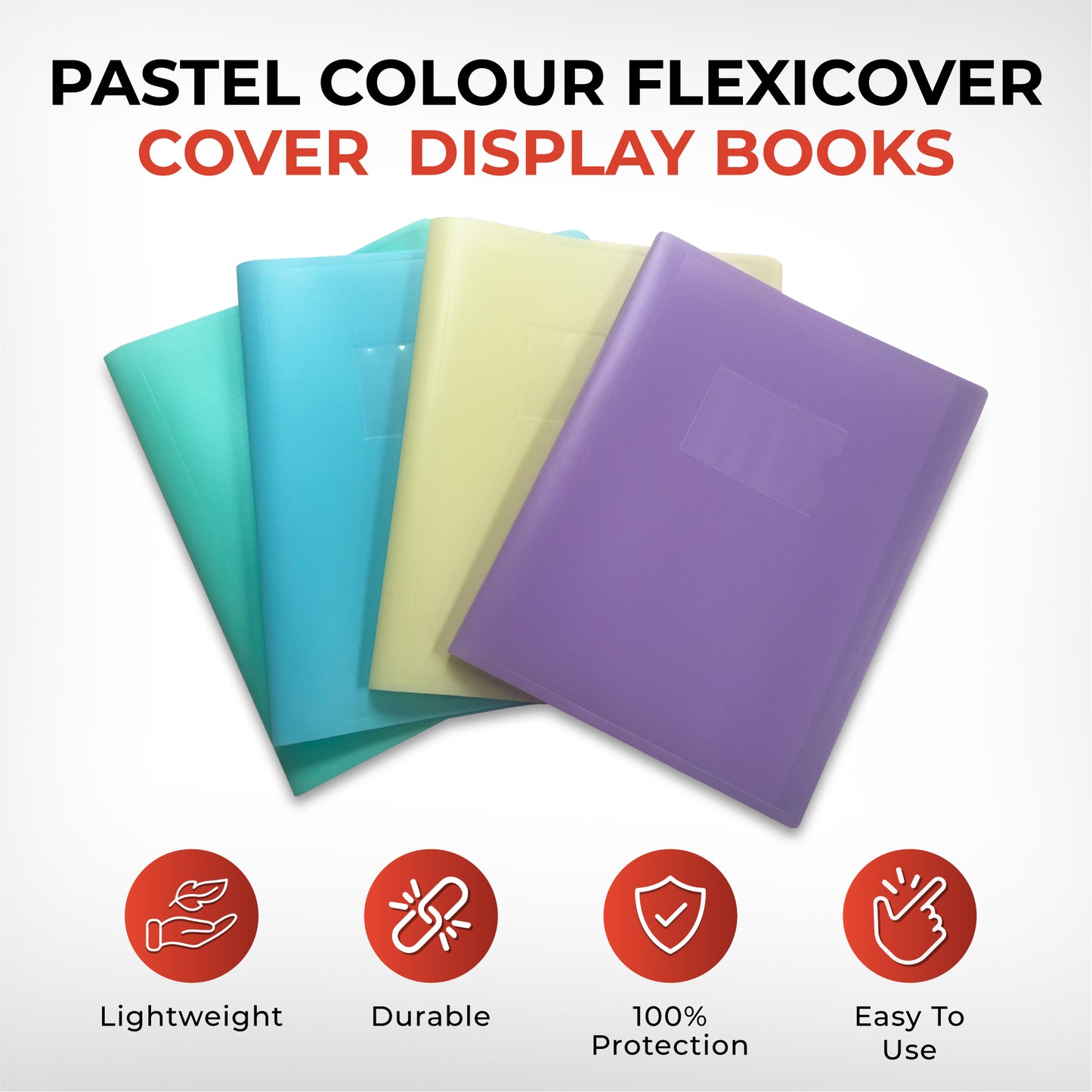 Pack of 4 A4 Assorted Pastel Coloured Flexicover 20 Pocket Display Books