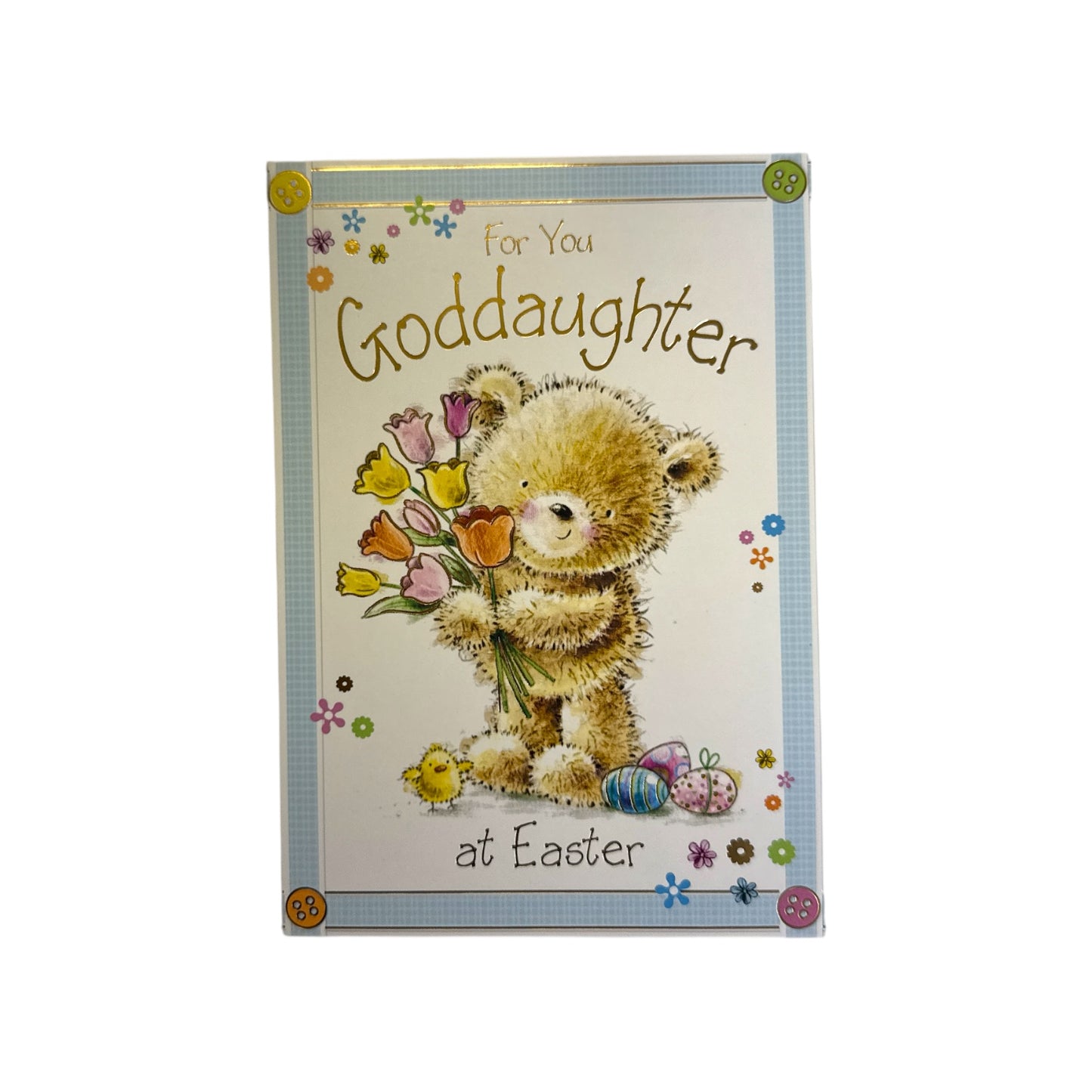 For Goddaughter Cute Teddy & Flowers Design Easter Card