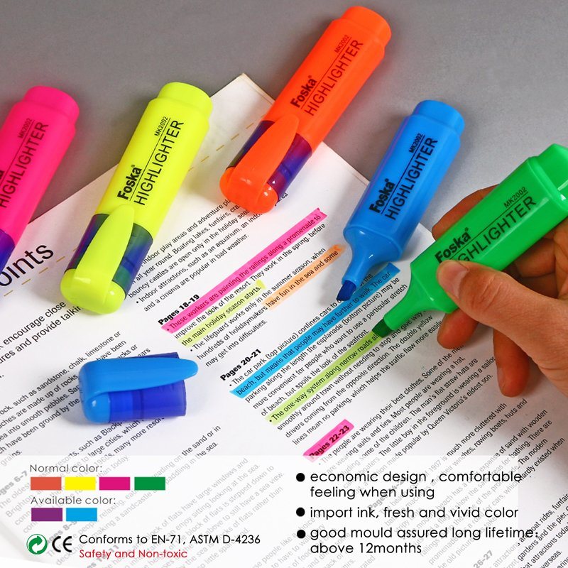 Pack of 10 Pink Coloured Highlighter Pens - Chisel Tip