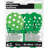 Pack of 6 Lime Green Dots 12" Latex Balloons