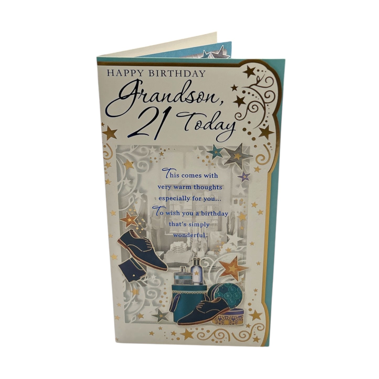 Grandson Age 21 Blue Shoes Design Opacity Birthday Card
