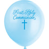 Pack of 8 Fancy Blue Cross First Holy Communion 12" Latex Balloons