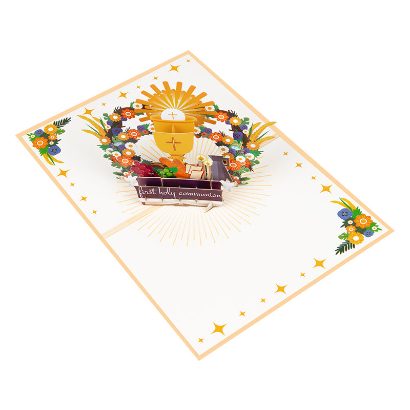 Religious Symbols & Floral First 3D Pop Up Holy Communion Card