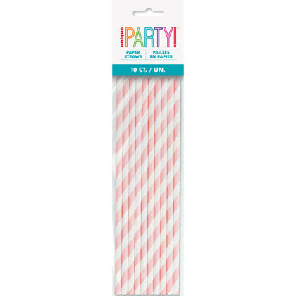 Pack of 10 Lovely Pink Striped Paper Straws