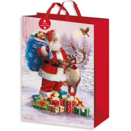Pack of 6 Traditional Santa Design Jumbo Pp Woven Christmas Gift Bags