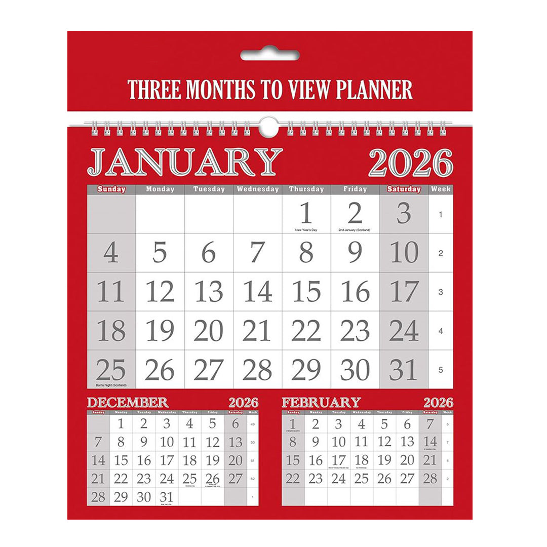 3 Month To View Calendar 2026 – 252mm x 244mm