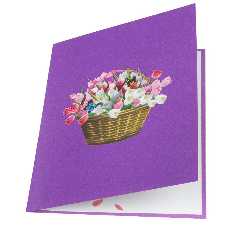 Blooming Elegance Tulip Basket 3D Pop Up Greeting Card