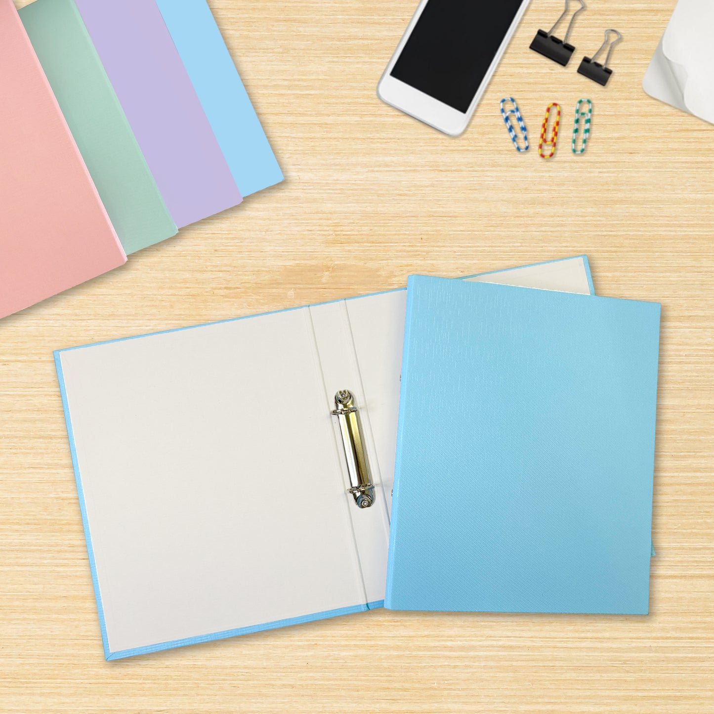 Pack of 3 A4 Pastel Blue Paper Over Board Ring Binders by Janrax