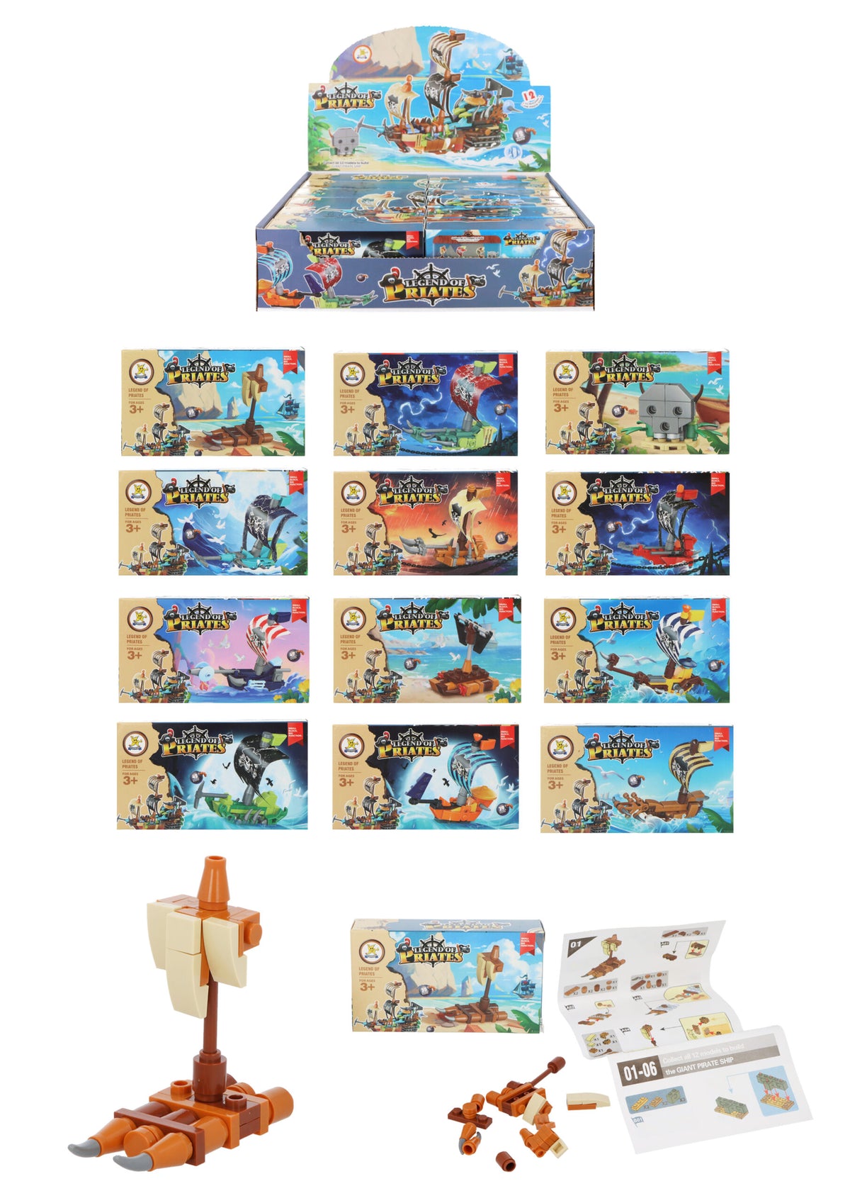 Pack of 6 Pirate Lego Block Kit - Construction Toys Party Favours Stocking Fillers