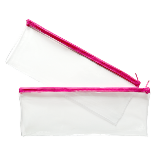 Pack of 2 Janrax 13x5" Pink Zip Clear Exam Pencil Cases