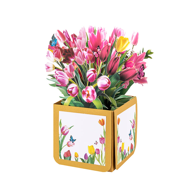 Tulip Beige 3D Pop Up Birthday Box Card - Spring Mother's Day Birthday Mum
