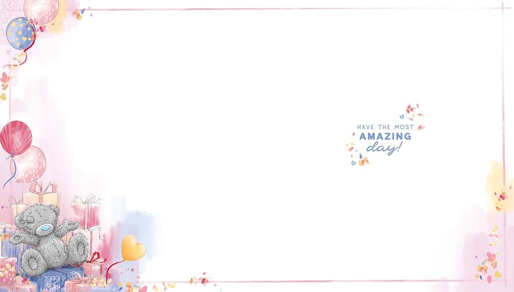 Bear Amongst Streamers Balloons And Gifts Birthday Wishes Card