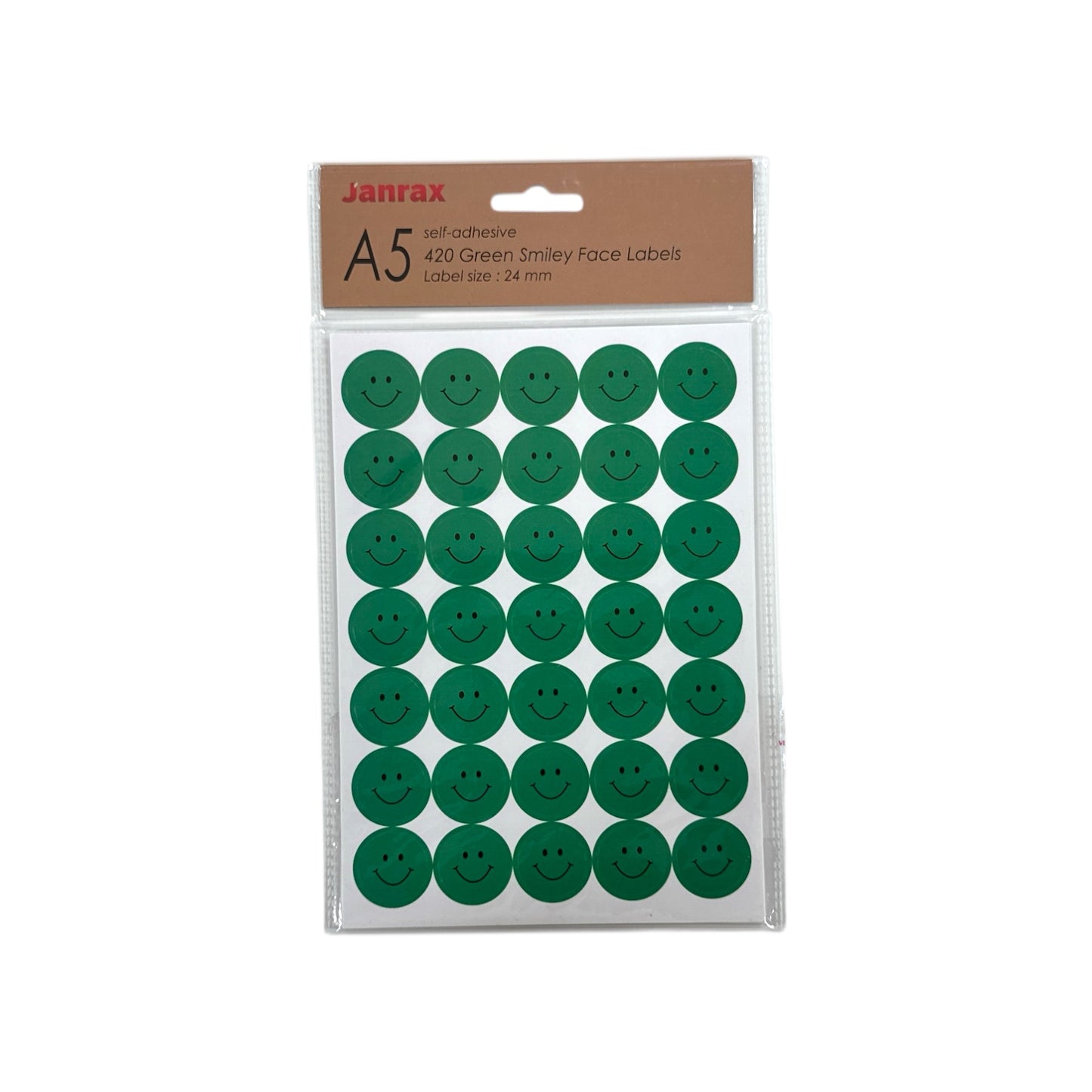 Pack of 5040 Green Smile Face 24mm Self-Adhesive Labels
