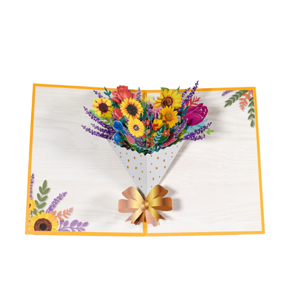 Sunflower with Golden Bow Bright Bouquet Pop Up Greeting Card
