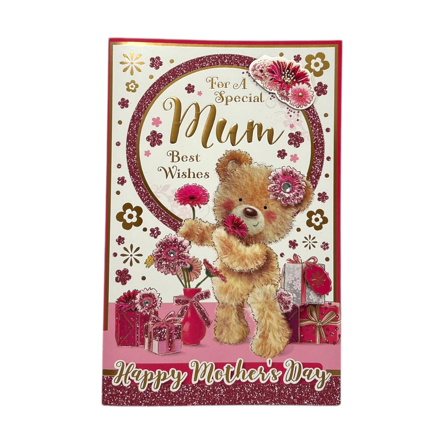 For A Special Mum Teddy With Blooming Flowers Design Mother's Day Boxed Card