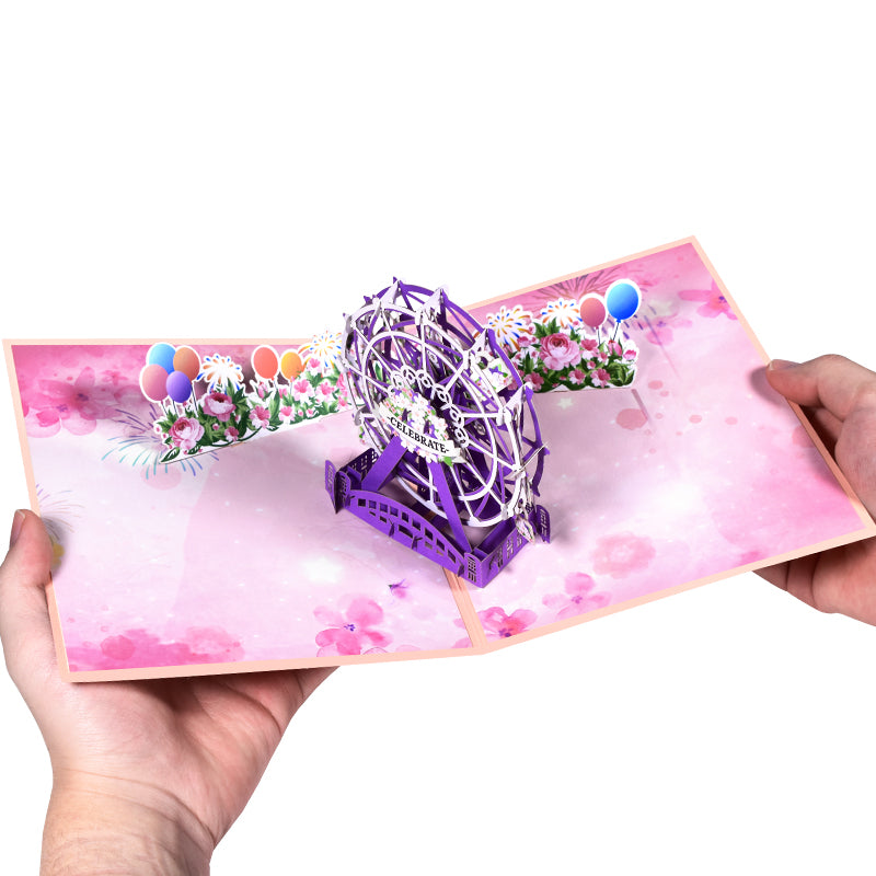 Flower Ferris Wheel Design Celebrate 3D Pop Up Greeting Card