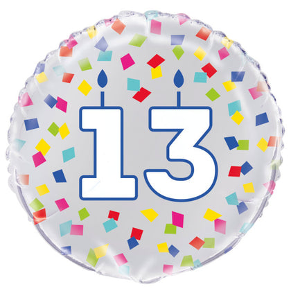 Rainbow Confetti Birthday Number 13 Round Foil Balloon 18