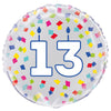 Rainbow Confetti Birthday Number 13 Round Foil Balloon 18"