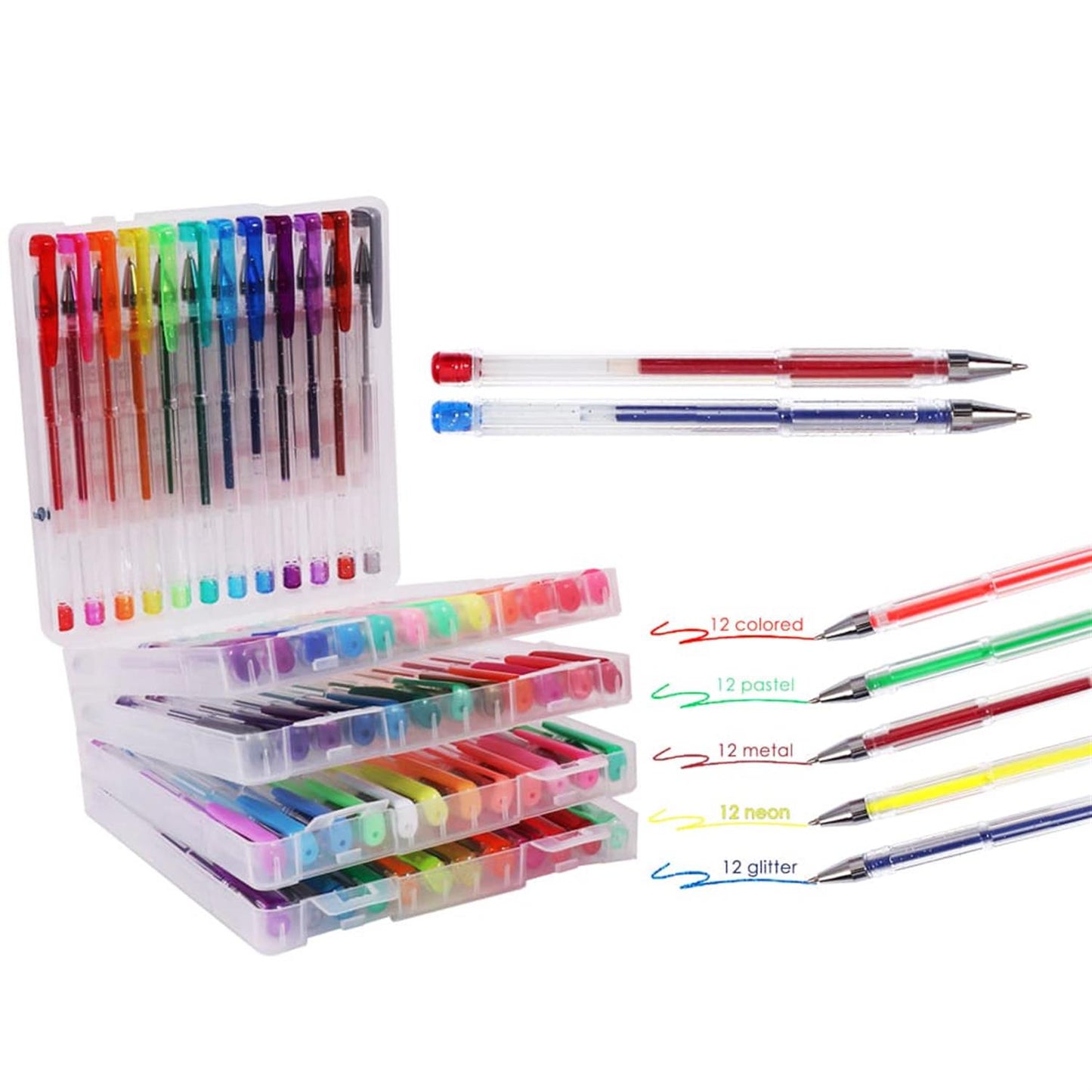 Pack of 60 Pastel Neon Glitter Gel Ink Pens