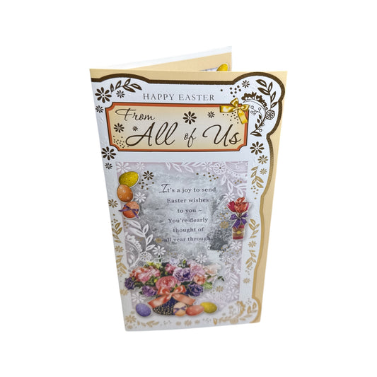 From All Of Us Spring Flower Basket with Eggs Design Easter Card