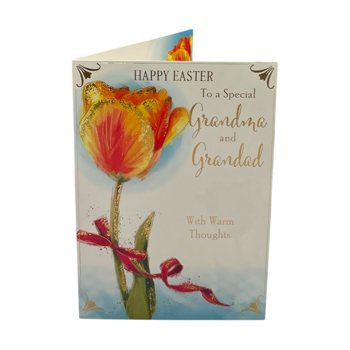 To Special Grandma And Grandad Beautiful Orange Tulip Flower Design Easter Card