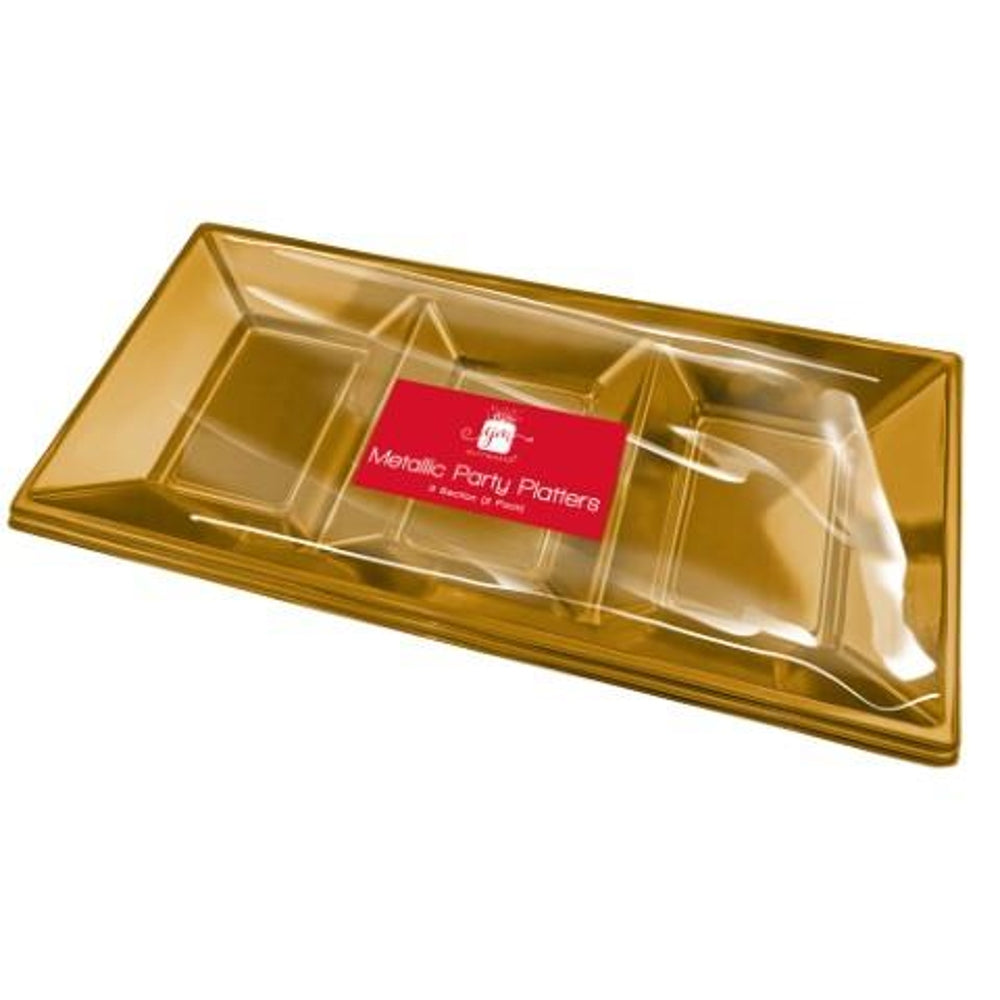 Pack of 2 Metallic 3 Sections Christmas Party Platter Tray 18x38cm