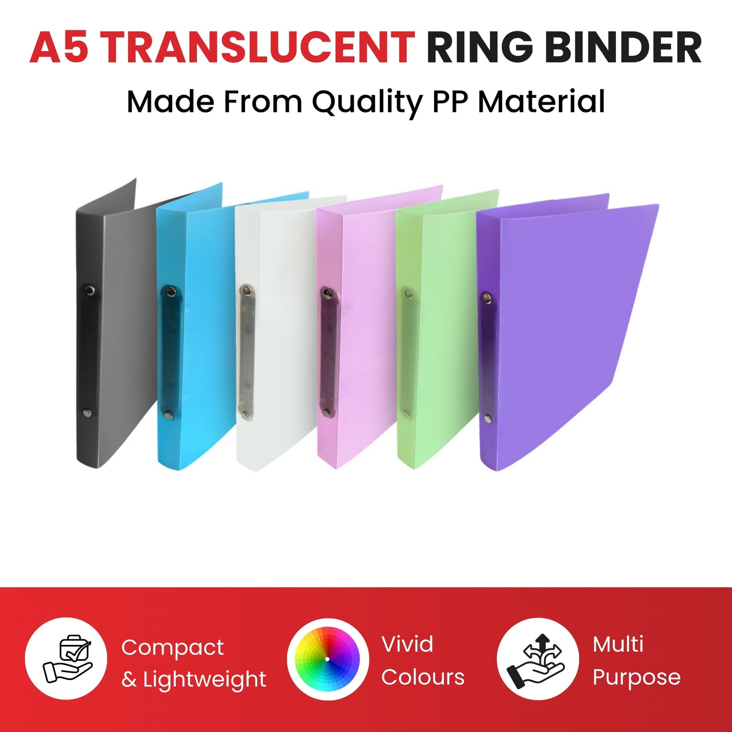 A5 Slim Clear Translucent Ringbinder - Filing Ring Binder Storage