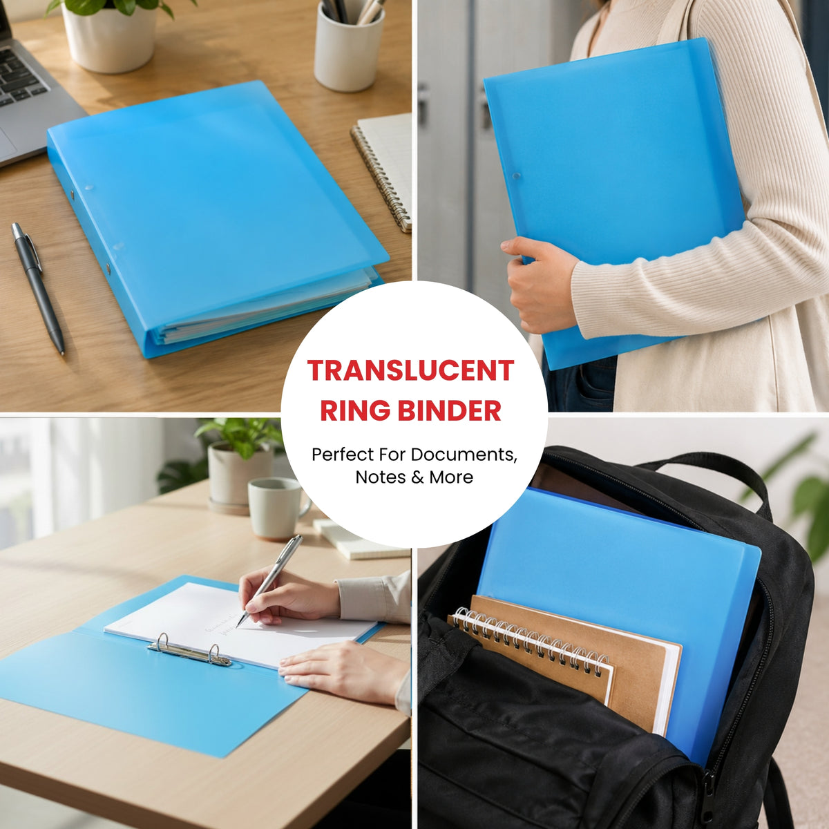 A4 Slim Clear Translucent Ringbinder - Filing Ring Binder Storage