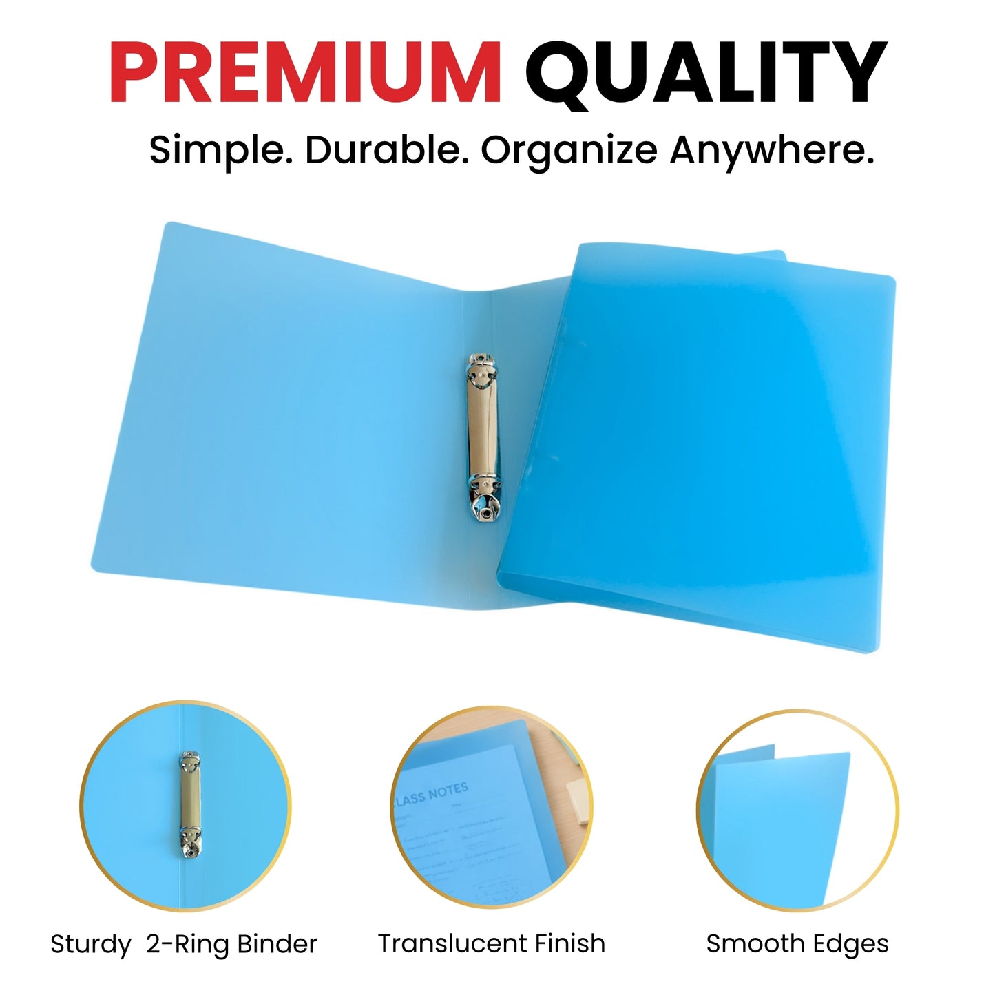 A5 Slim Blue Translucent Ringbinder - Filing Ring Binder Storage