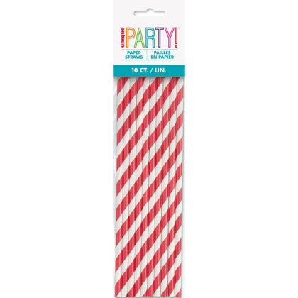 Pack of 10 Ruby Red Striped Paper Straws