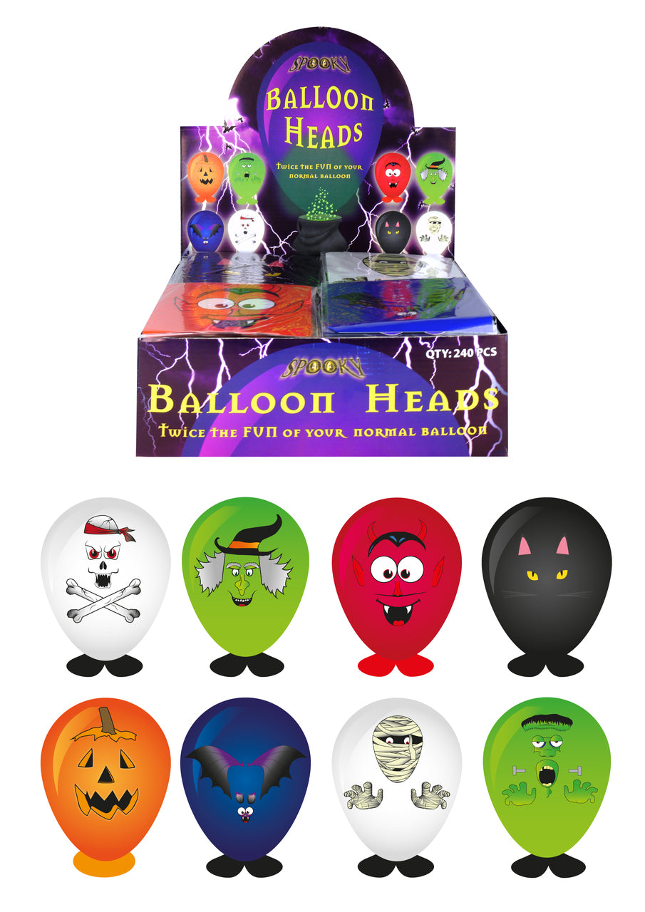 Box of 240 Assorted Designs Halloween Balloon Heads