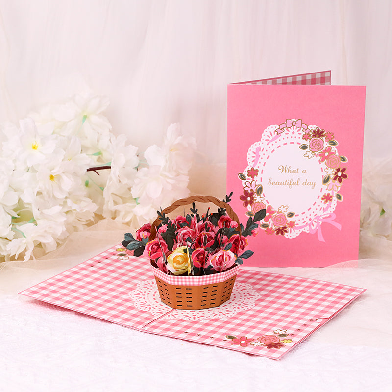 Flower Basket 3D Pop Up Greeting Card - Floral Birthday Mother Love Anniversary Nature