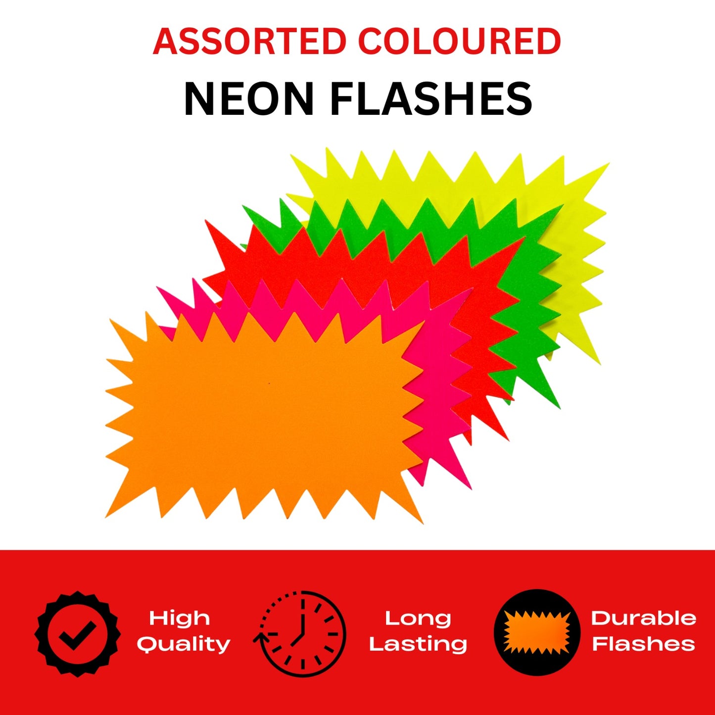 Pack of 40 Assorted Coloured Neon Fluorescent Flashes 150 x 150mm